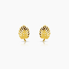 MONSTERA LEAF LADIES STUD EARRINGS IN (SPANISH) 18K YELLOW GOLD