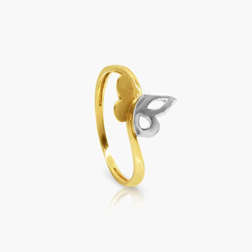7" TWO TONE BUTTERFLY LADIES RING IN (ITALIAN) 18K YELLOW GOLD