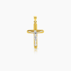 TWO TONE CRUCIFIX PENDANT (37 MM)  IN 18K YELLOW AND WHITE GOLD