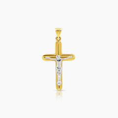 TWO TONE CRUCIFIX PENDANT IN 18K YELLOW GOLD