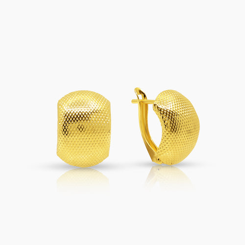 TEXTURED DIAMOND CUT LADIES HOOP EARRINGS IN (SAUDI) 18K YELLOW GOLD