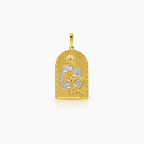 TWO TONE HOLY FAMILY PENDANT (28 MM)  IN 18K YELLOW AND WHITE GOLD
