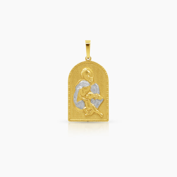 TWO TONE HOLY FAMILY PENDANT (28 MM)  IN 18K YELLOW AND WHITE GOLD