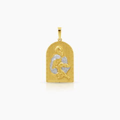 TWO TONE HOLY FAMILY PENDANT (28 MM)  IN 18K YELLOW AND WHITE GOLD