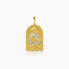 TWO TONE HOLY FAMILY PENDANT IN 18K YELLOW AND WHITE GOLD