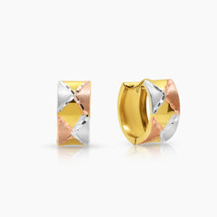 TRI-COLOR GEOMETRIC LADIES EARRINGS IN (SAUDI) 18K YELLOW / WHITE / ROSE GOLD