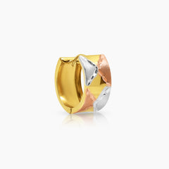 TRI-COLOR GEOMETRIC LADIES EARRINGS IN (SAUDI) 18K YELLOW / WHITE / ROSE GOLD