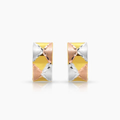 TRI-COLOR GEOMETRIC LADIES EARRINGS IN (SAUDI) 18K YELLOW / WHITE / ROSE GOLD