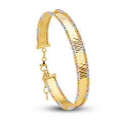 TRI-COLOR DIAMOND CUTS BALLS BANGLE IN 18K GOLD