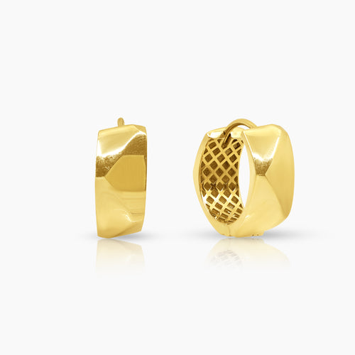 GEOMETRIC DIAMOND CUT LADIES HOOP EARRINGS IN (SAUDI) 18K YELLOW GOLD