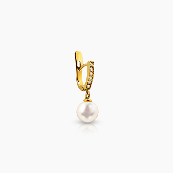 6 1/2" WHITE PEARL LADIES RING AND HOOP EARRINGS SET WITH DIAMOND 22=0.283 / 6.1 / 4.0 CARAT DIAMONDS IN 14K YELLOW GOLD