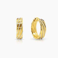 TWO TONE STRIPED LADIES HOOP EARRINGS IN (SAUDI) 18K YELLOW AND WHITE GOLD