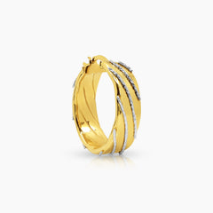 TWO TONE STRIPED LADIES HOOP EARRINGS IN (SAUDI) 18K YELLOW AND WHITE GOLD