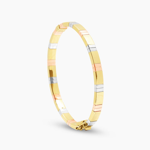 TRI-COLOR STRIPED LADIES BANGLE IN (SAUDI) 18K YELLOW GOLD