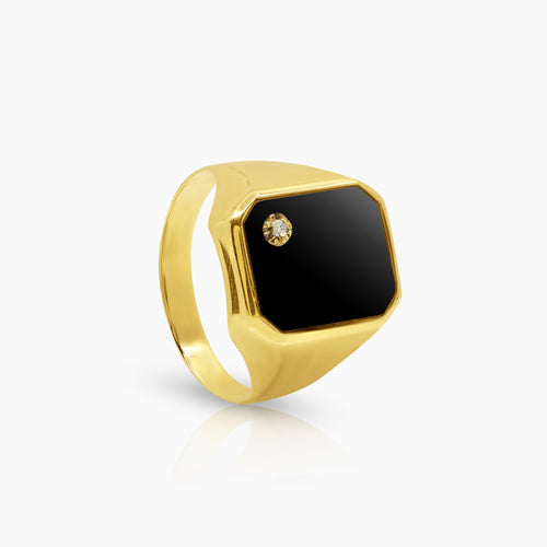 11" OCTAGONAL BLACK ONYX MENS RING IN (SAUDI) 18K YELLOW GOLD