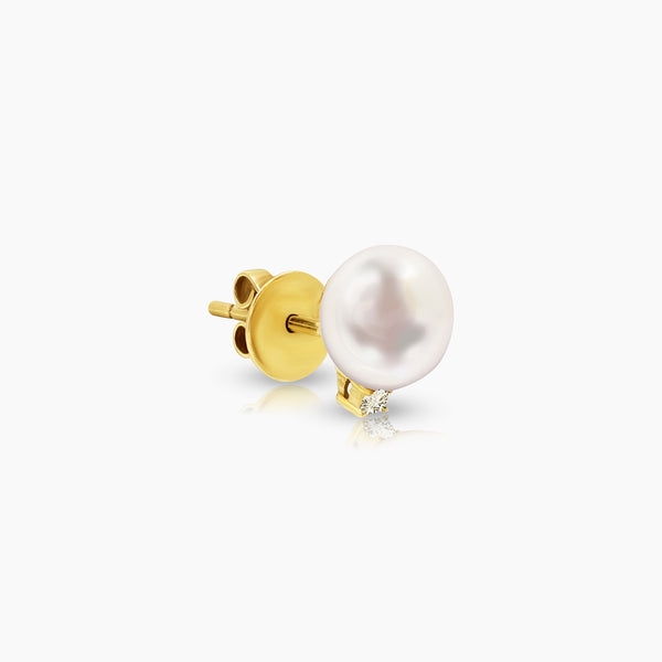 6 1/2" BUTTON WHITE FRESH WATER PEARL LADIES RING AND STUD EARRINGS SET WITH DIAMOND 4=0.17 / 6.6 / 4.0 CARAT DIAMONDS IN 14K YELLOW GOLD