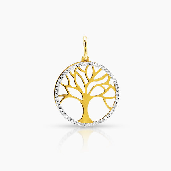 TWO TONE TREE BRANCH LADIES PENDANT (22 MM)  IN (SAUDI) 18K YELLOW AND WHITE GOLD