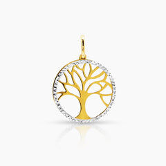 TWO TONE TREE BRANCH LADIES PENDANT (22 MM)  IN (SAUDI) 18K YELLOW AND WHITE GOLD