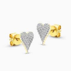 DIAMOND HEART LADIES STUD EARRINGS WITH 0.15 CARAT DIAMONDS IN 14K YELLOW GOLD