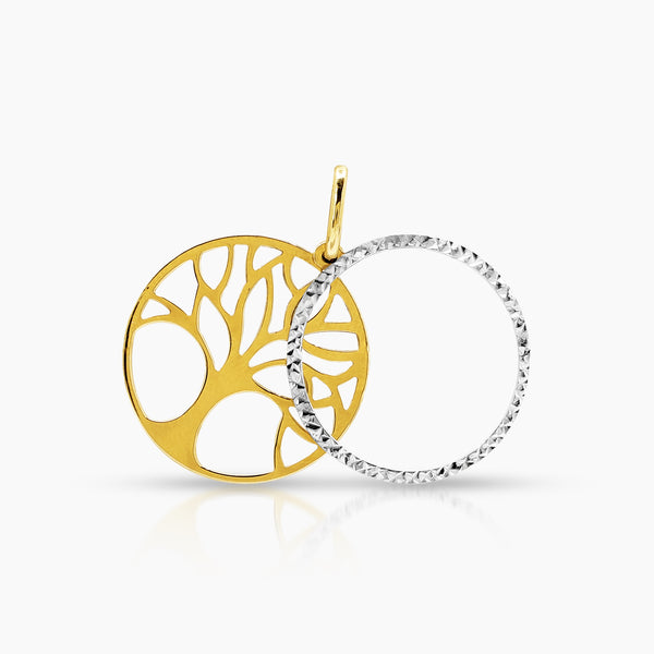 TWO TONE TREE BRANCH LADIES PENDANT (22 MM)  IN (SAUDI) 18K YELLOW AND WHITE GOLD