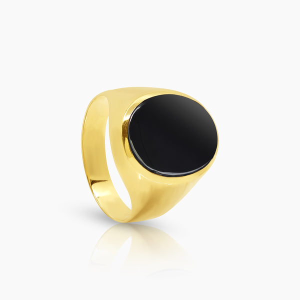 11" OVAL BLACK ONYX MENS RING IN (SAUDI) 18K YELLOW GOLD