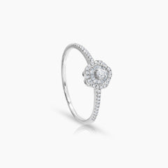 6 1/2" DIAMOND FLOWER LADIES RING AND STUD EARRINGS SET WITH DIAMOND (RING) 14=.05 / 1=.04 / 40=.09 / (EARRINGS) 30=.10 / 2=.08 / 40=.0x CARAT DIAMONDS IN 18K WHITE GOLD