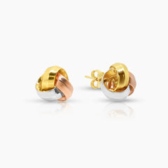 TRI-COLOR INFINITY KNOT LADIES STUD EARRINGS IN (SAUDI) 18K YELLOW GOLD