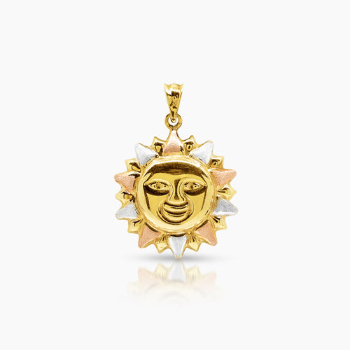 TRI-COLOR SUN PENDANT (25 MM) IN (SAUDI) 18K YELLOW GOLD