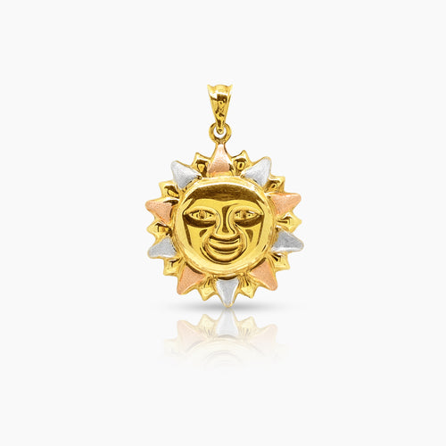 TRI-COLOR SUN PENDANT (25 MM) IN (SAUDI) 18K YELLOW GOLD