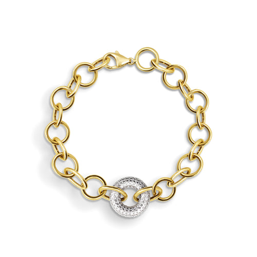 TWO-TONE CHAIN-LINK LADIES BRACELET WITH 104=0.68 / 10.06 / 10.2 CARAT DIAMONDS IN 18K YELLOW AND WHITE GOLD