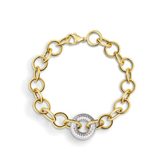 TWO-TONE CHAIN-LINK LADIES BRACELET WITH 104=0.68 / 10.06 / 10.2 CARAT DIAMONDS IN 18K YELLOW AND WHITE GOLD