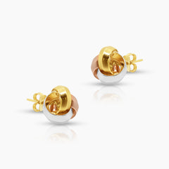 TRI-COLOR INFINITY KNOT LADIES STUD EARRINGS IN (SAUDI) 18K YELLOW GOLD