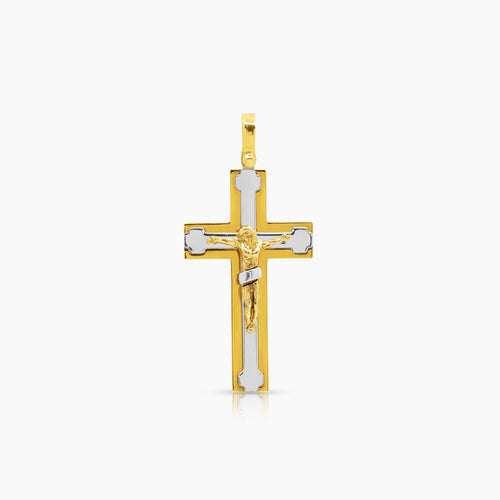 TWO TONE CRUCIFIX PENDANT IN 18K YELLOW AND WHITE GOLD