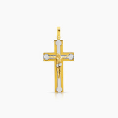 TWO TONE CRUCIFIX PENDANT IN 18K YELLOW AND WHITE GOLD