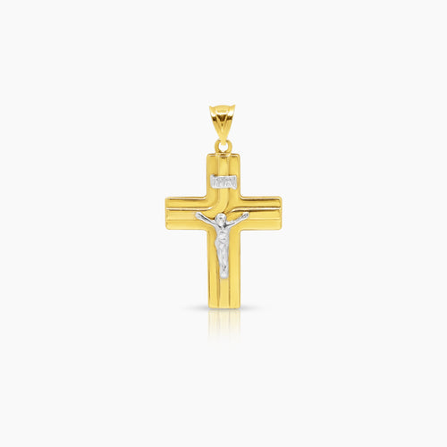 TWO TONE CRUCIFIX PENDANT IN 18K YELLOW GOLD