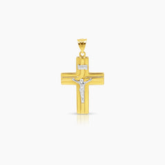 TWO TONE CRUCIFIX PENDANT IN 18K YELLOW GOLD