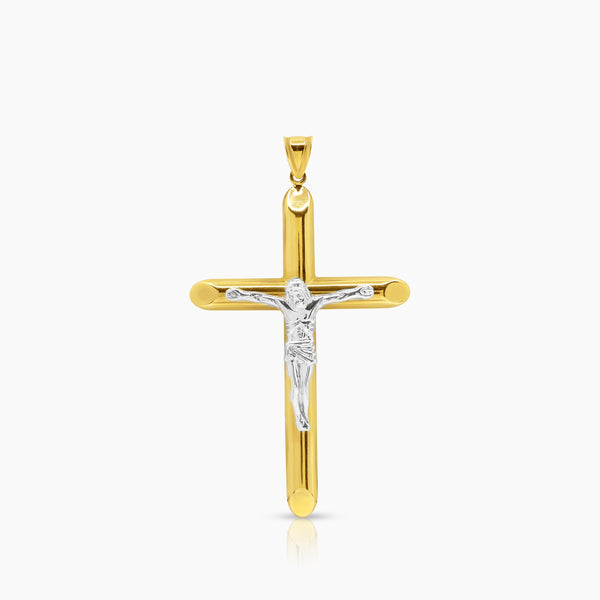 TWO TONE CRUCIFIX PENDANT (50 MM) IN 18K YELLOW GOLD