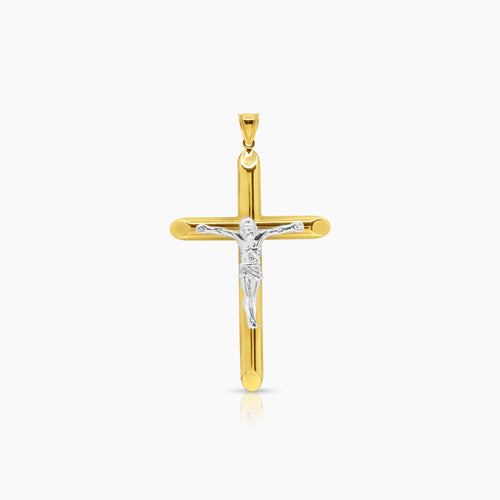 TWO TONE CRUCIFIX PENDANT IN 18K YELLOW GOLD