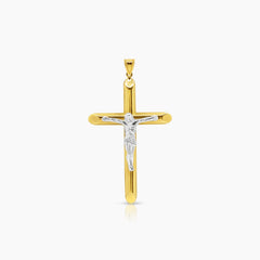 TWO TONE CRUCIFIX PENDANT IN 18K YELLOW GOLD