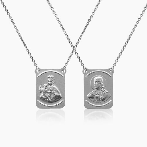 SACRED HEART & MOUNT CARMEL SCAPULAR IN (SAUDI) 18K WHITE GOLD