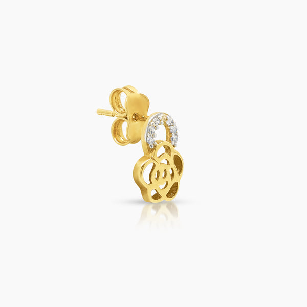 TWO TONE FLOWER LADIES RING, PENDANT AND STUD EARRINGS SET WITH CUBIC ZIRCONIAN STONE IN (SAUDI) 18K YELLOW AND WHITE GOLD
