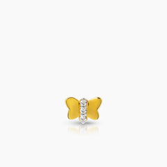 TWO TONE BUTTERFLY LADIES RING, PENDANT AND STUD EARRINGS SET WITH CUBIC ZIRCONIAN STONE IN (SAUDI) 18K YELLOW AND WHITE GOLD