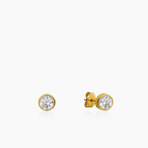 CLASSIC ROUND ZIRCONIAN LADIES STUD EARRINGS IN (SPANISH) 18K YELLOW GOLD
