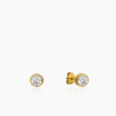 CLASSIC ROUND ZIRCONIAN LADIES STUD EARRINGS IN (SPANISH) 18K YELLOW GOLD
