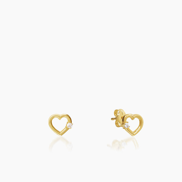 HEART WITH ZIRCONIAN STONE STUD EARRINGS IN (SPANISH) 18K YELLOW GOLD