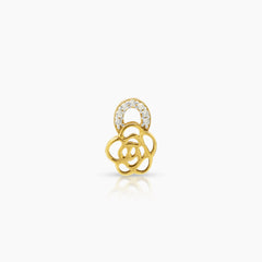 TWO TONE FLOWER LADIES RING, PENDANT AND STUD EARRINGS SET WITH CUBIC ZIRCONIAN STONE IN (SAUDI) 18K YELLOW AND WHITE GOLD
