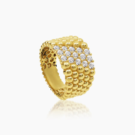 6 - BEADED LADIES RING WITH CUBIC ZIRCONIAN STONE IN (SAUDI) 18K YELLOW GOLD