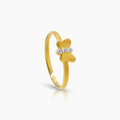 TWO TONE BUTTERFLY LADIES RING, PENDANT AND STUD EARRINGS SET WITH CUBIC ZIRCONIAN STONE IN (SAUDI) 18K YELLOW AND WHITE GOLD