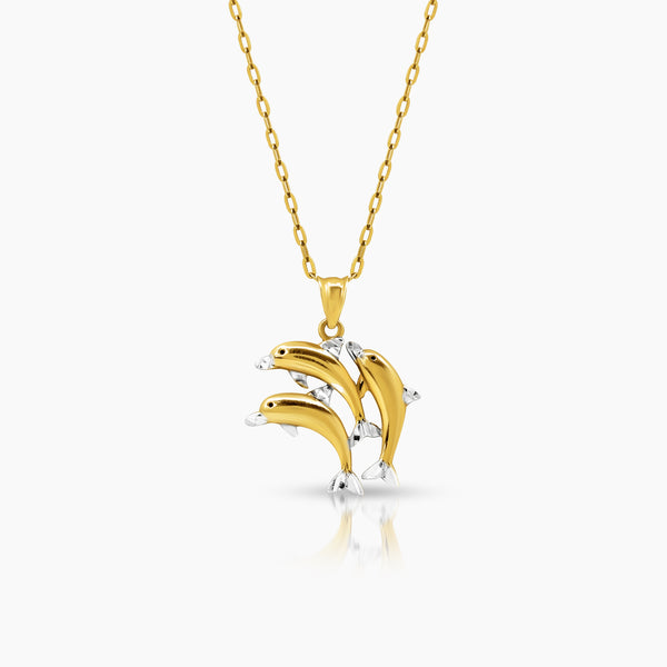 TWO TONE DOLPHIN LADIES NECKLACE AND PENDANT IN (SAUDI) 18K YELLOW AND WHITE GOLD