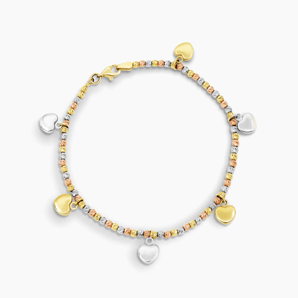 TRI-COLOR TEXTURED BEADS CHARM BRACELET IN (SAUDI) 18K YELLOW, WHITE AND ROSE GOLD